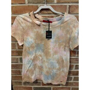 N:Philanthropy Womens Tie Dye T-Shirt Size S Casual Tan & Blue Cotton Crewneck